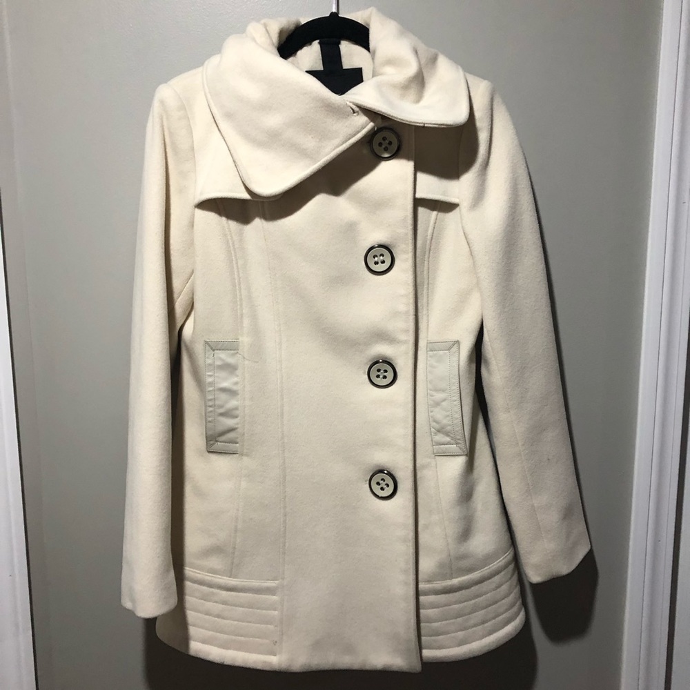 Mackage | Cream Wool Cashmere Leather Peacoat S